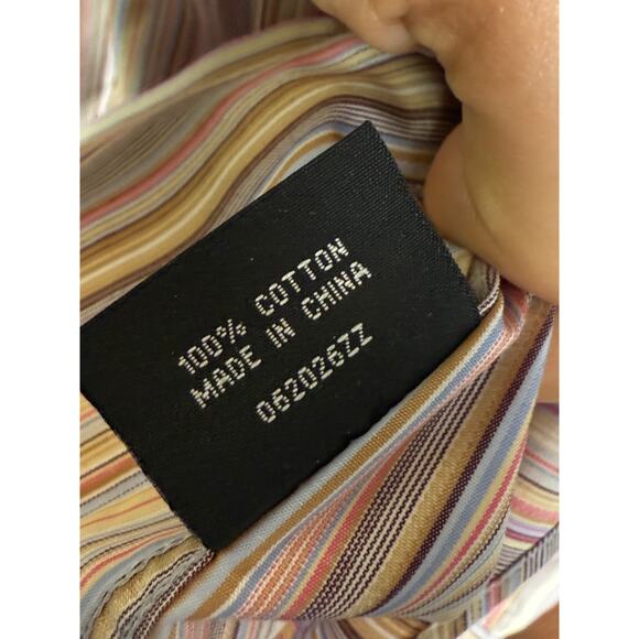 Balmain Paris Striped Luxery Button Up Dress Shirt Pink Multicolor Men 17 1/2 44 - Picture 9 of 11